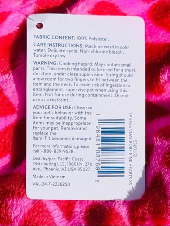 Top Paw Dog Onesie Pajama Hearts Cozy Bath Robe (Pet Costume/Clothes) - Picture 3 of 3